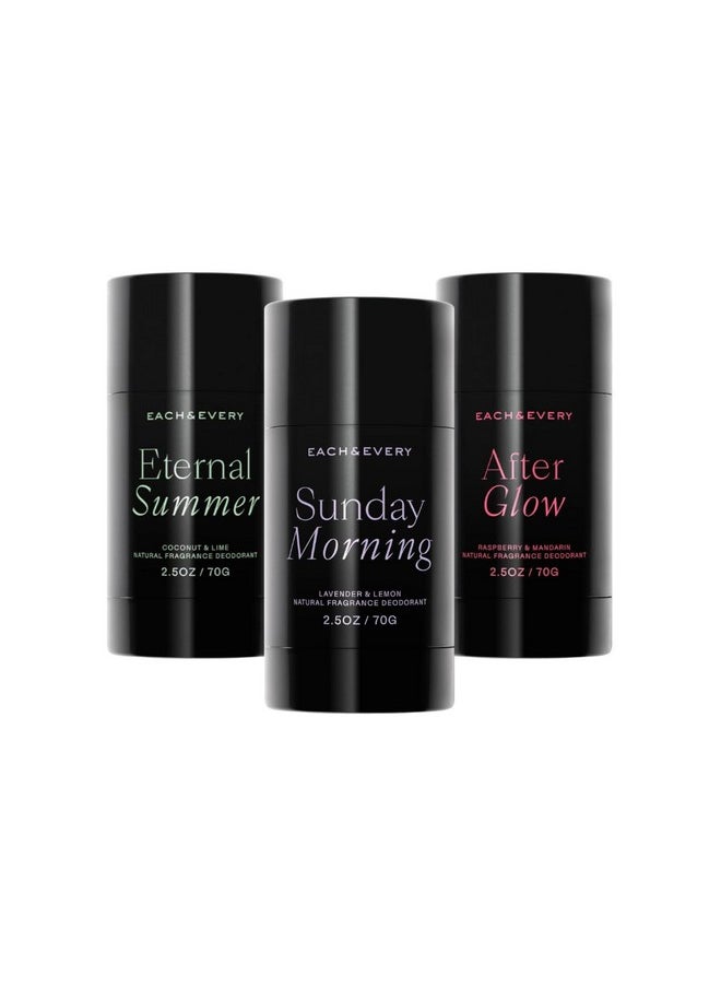 Each & Every All Natural Deodorant for Women & Men - Sensitive Skin, Plant-Based, Baking Soda & Aluminum-Free Deodorant - Long Lasting 24 Hr Odor Control - Multiple Scents (3 Pack, 2.5oz)