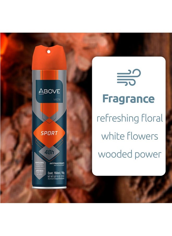 ABOVE 48 Hours Antiperspirant Deodorant, Sport, 4 Pc - Dry Spray Deodorant for Men - Floral Scent - Antiperspirant Spray - No Stain - Cruelty-Free
