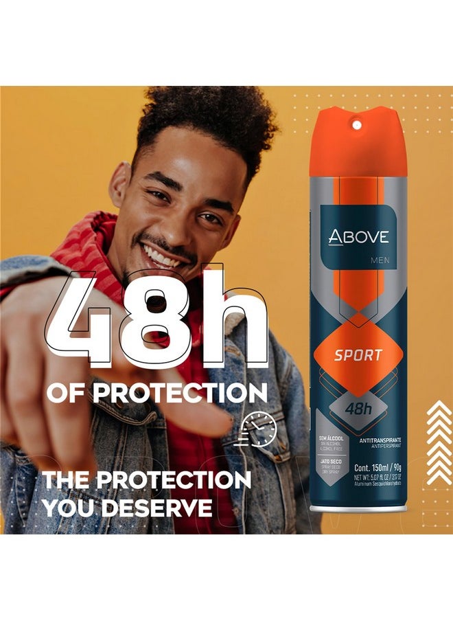 ABOVE 48 Hours Antiperspirant Deodorant, Sport, 4 Pc - Dry Spray Deodorant for Men - Floral Scent - Antiperspirant Spray - No Stain - Cruelty-Free