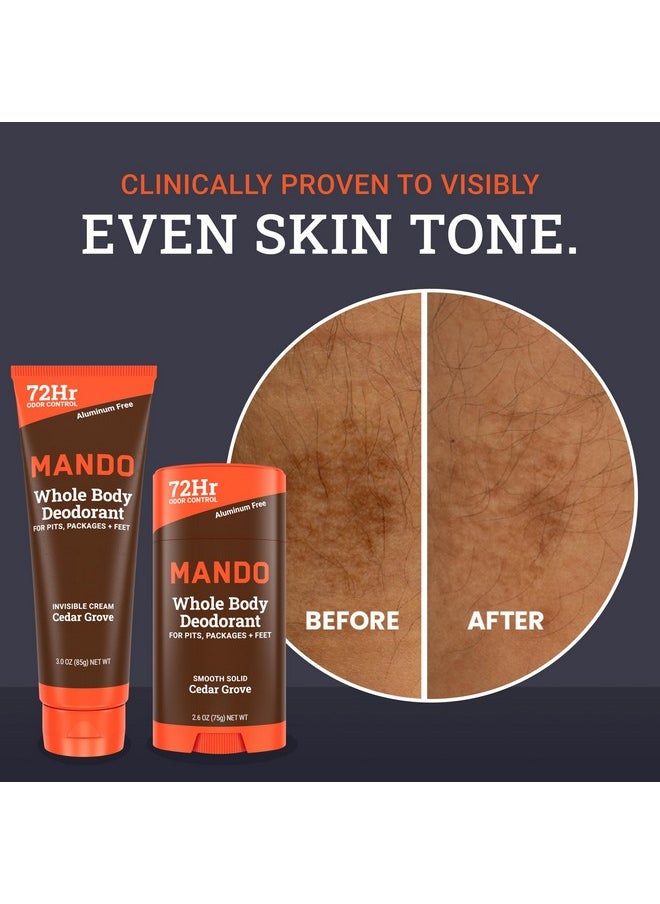 Mando Whole Body Deodorant - Invisible Cream Tube and Solid Stick - 72 Hour Odor Control - Aluminum Free, Baking Soda Free, Skin Safe - 3.0 Ounce Tube and 2.6 Ounce Solid Stick Bundle - Cedar Grove