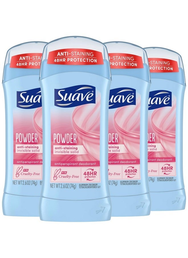 Suave Deodorant for Women, Powder Scent, 4-Pack - Antiperspirant Deodorant with 24H Sweat & Odor Protection, 2.7 Oz Ea