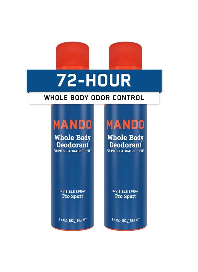 Mando Whole Body Deodorant For Men - Invisible Spray Deodorant - 72 Hour Odor Control - Low Irritation Formula - Aluminum Free, Benzene Free - 3.6 ounce Cans (Pack of 2) - Pro Sport