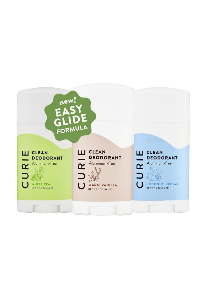 Curie Aluminum Free Deodorant Fresh Faves Stick Trio - Natural Deodorant, Paraben Free, Cruelty Free, Vegan - Coconut Nectar, White Tea and Warm Vanilla (3pk)