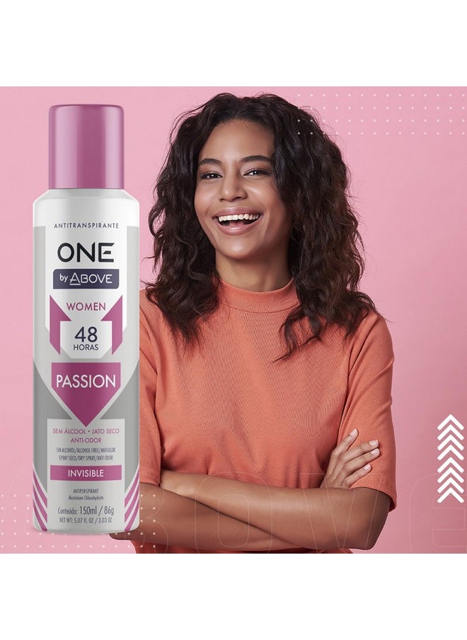 ABOVE 48 Hours One Antiperspirant Deodorant, Passion, 4 Pc - Dry Spray Deodorant for Women - Antiperspirant Spray - No Stain - Cruelty-Free