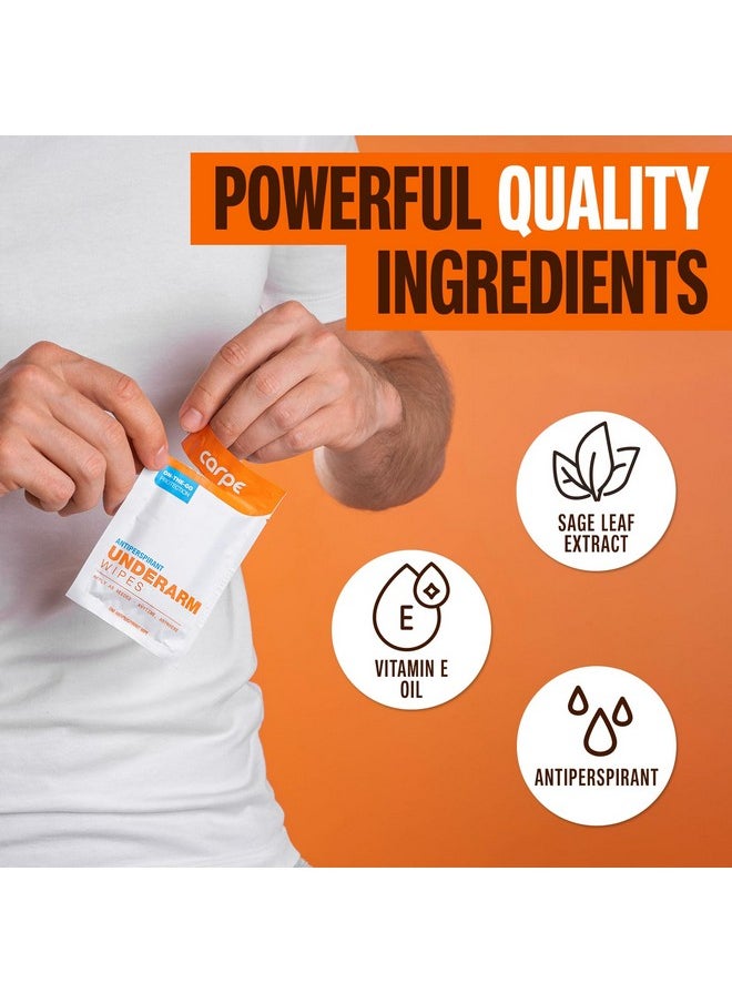 Carpe Antiperspirant Underarm Wipes for Sweat Blocking, Deodorizing, and Cleansing When You’re On the Move - 15 Residue Free, Individually Wrapped Wipes - Clean and Refreshing Scent