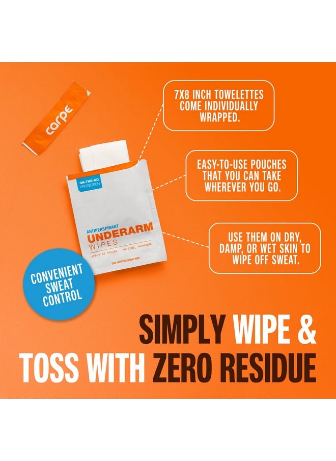 Carpe Antiperspirant Underarm Wipes for Sweat Blocking, Deodorizing, and Cleansing When You’re On the Move - 15 Residue Free, Individually Wrapped Wipes - Clean and Refreshing Scent