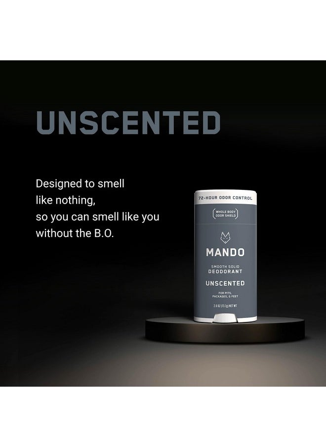 Mando Whole Body Deodorant For Men - Smooth Solid Stick - 72 Hour Odor Control - Aluminum Free, Baking Soda Free, Skin Safe - 2.6 Ounce (Pack of 2) - Unscented