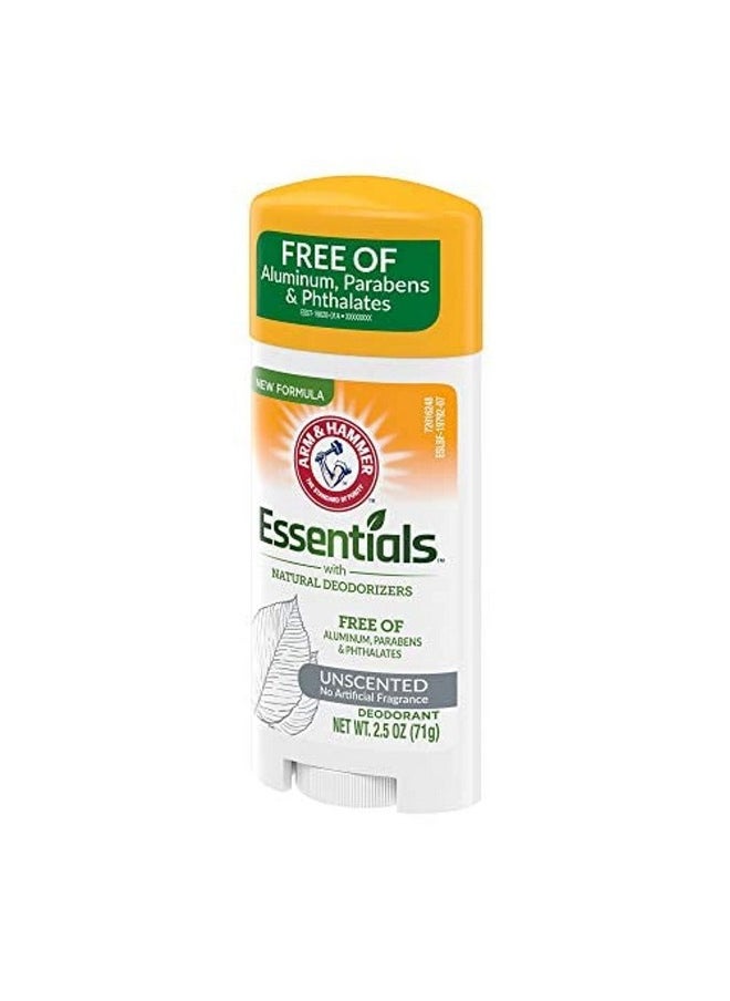 ARM & HAMMER Essentials Deodorant- Unscented- Solid Oval- Made with Natural Deodorizers- Free From Aluminum, Parabens & Phthalates, 2.5 Oz