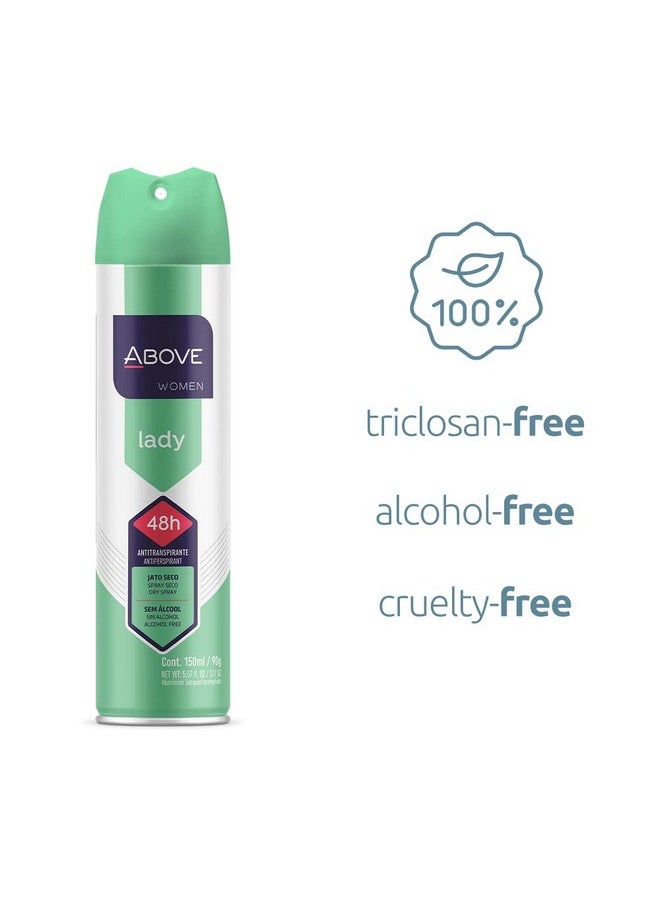 ABOVE Lady - 48 Hours Antiperspirant Deodorant for Women - Notes of verbena, Raspberry and Pomegranate - Dry Spray Protects Against Sweat and Body Odor - Stain and Cruelty Free - 3.17 oz