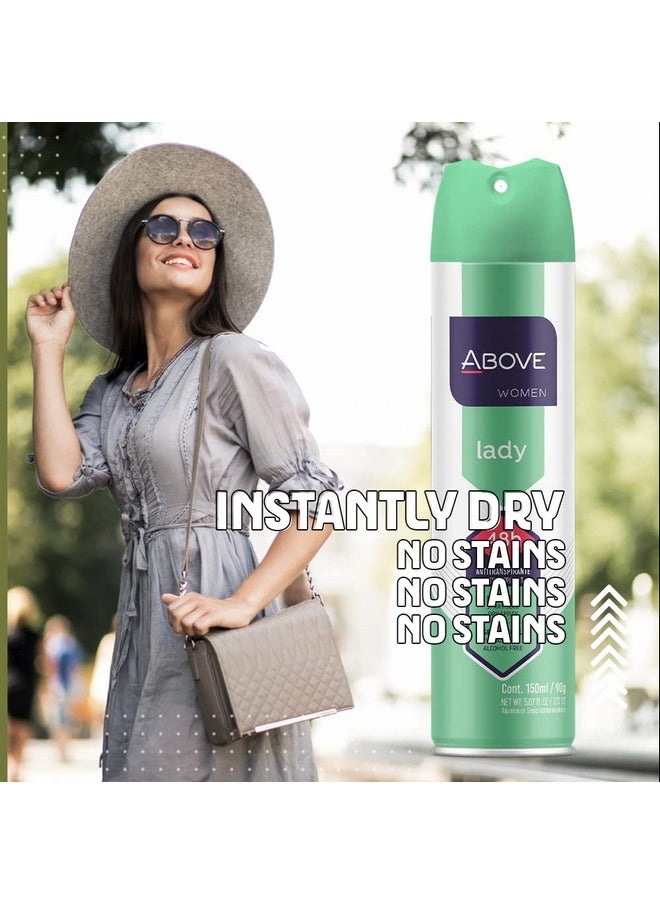 ABOVE Lady - 48 Hours Antiperspirant Deodorant for Women - Notes of verbena, Raspberry and Pomegranate - Dry Spray Protects Against Sweat and Body Odor - Stain and Cruelty Free - 3.17 oz