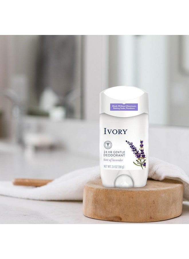 Ivory Aluminum Free Deodorant, Hint of Lavender, 24hr Gentle Deodorant, Dermatologist Tested, Baking Soda Free, Paraben Free, 2.4oz (Pack of 6)