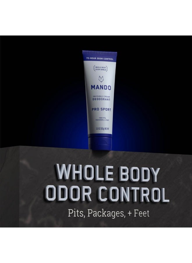 Mando Whole Body Deodorant For Men - Invisible Cream - 72 Hour Odor Control - Aluminum Free, Baking Soda Free, Skin Safe - 3 ounce (Pack of 2) - Pro Sport