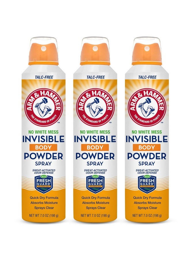 Arm & Hammer Invisible Body Powder Spray, Clear Talc-Free Body Odor & Sweat Control for Men & Women, Spray Body Powder for Women and Men, Arm and Hammer Body Spray Powder, 7 Oz (3 Pack)