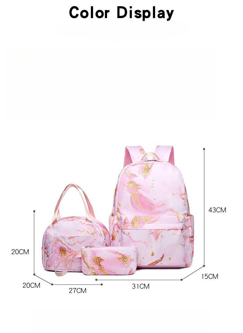 Stitch Golden Quicksand Texture Schoolbag Waterproof Primary and Secondary School Student Backpack Youth Travel Backpack 31*43*15CM + Lunch Bag 27*20*20CM + Pencil Case Three-piece Set
