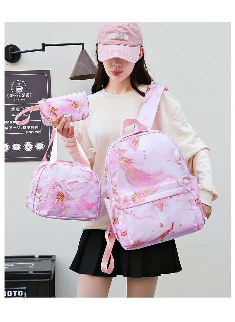 Stitch Golden Quicksand Texture Schoolbag Waterproof Primary and Secondary School Student Backpack Youth Travel Backpack 31*43*15CM + Lunch Bag 27*20*20CM + Pencil Case Three-piece Set