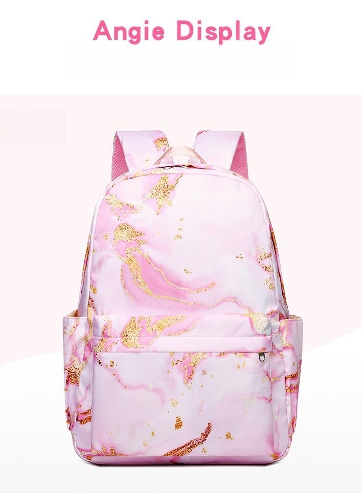 Stitch Golden Quicksand Texture Schoolbag Waterproof Primary and Secondary School Student Backpack Youth Travel Backpack 31*43*15CM + Lunch Bag 27*20*20CM + Pencil Case Three-piece Set