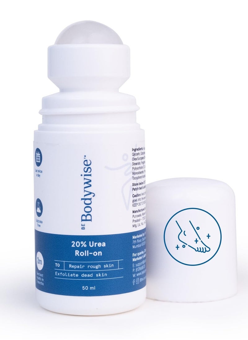 Be Bodywise 20% Urea Foot Cream Roll On 50ml | For Dry & Cracked Heels | With 2% Lactic Acid, Olive Oil & Vitamin E | Helps Repair and Moisturise Cracked Heels