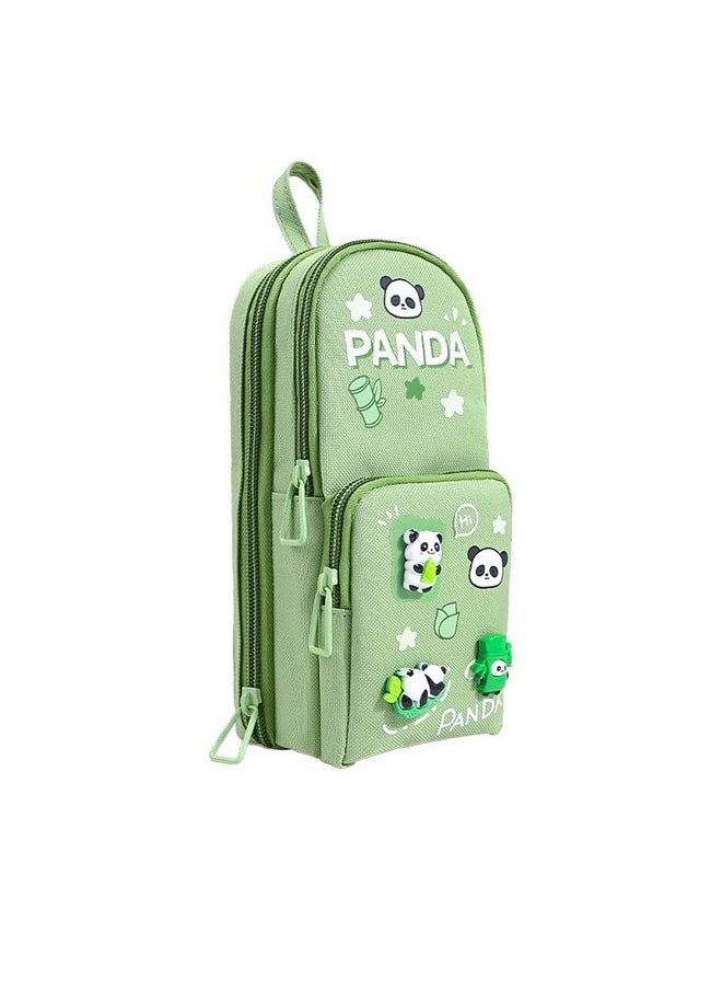 SAJANI Three Layer School Bag-Shaped Pencil Pouch, Large-Capacity Pencil Pouch with Zipper, Multipurpose Pen & Pencil Pouch for School Supplies for Boys & Girls (Pack of 1) (Panda - Green)