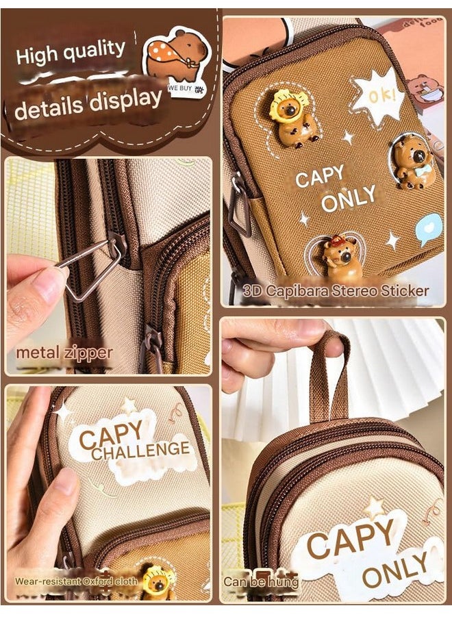 SAJANI Three Layer School Bag-Shaped Pencil Pouch, Large-Capacity Pencil Pouch with Zipper, Multipurpose Pen & Pencil Pouch for School Supplies for Boys & Girls (Pack of 1) (Capybara)