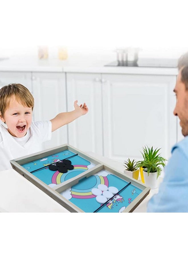 VGRASSP Sling Puck Wooden Board Game Toy For Kids And Adults With 10 Pucks - Solid Pine Wood Structure, Parent-Child Interaction, Indoor Outdoor Family Fun - Color As Per Stock (14 Inch Random Design)