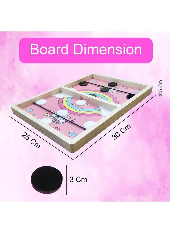 VGRASSP Sling Puck Wooden Board Game Toy For Kids And Adults With 10 Pucks - Solid Pine Wood Structure, Parent-Child Interaction, Indoor Outdoor Family Fun - Color As Per Stock (14 Inch Random Design)