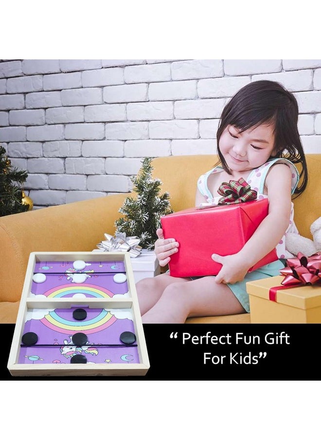 VGRASSP Sling Puck Wooden Board Game Toy For Kids And Adults With 10 Pucks - Solid Pine Wood Structure, Parent-Child Interaction, Indoor Outdoor Family Fun - Color As Per Stock (14 Inch Random Design)