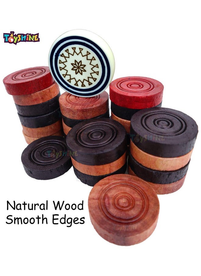 Toyshine Carrom Playing Coins and Powder for kids and adult| 24 Wooden Coins | 1 Striker | 1 Urea Powder SSTP,Multicolor