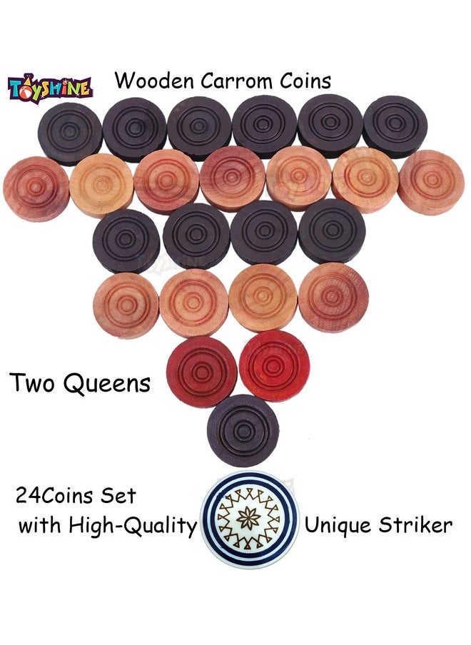 Toyshine Carrom Playing Coins and Powder for kids and adult| 24 Wooden Coins | 1 Striker | 1 Urea Powder SSTP,Multicolor