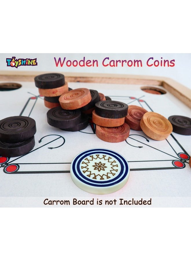 Toyshine Carrom Playing Coins and Powder for kids and adult| 24 Wooden Coins | 1 Striker | 1 Urea Powder SSTP,Multicolor