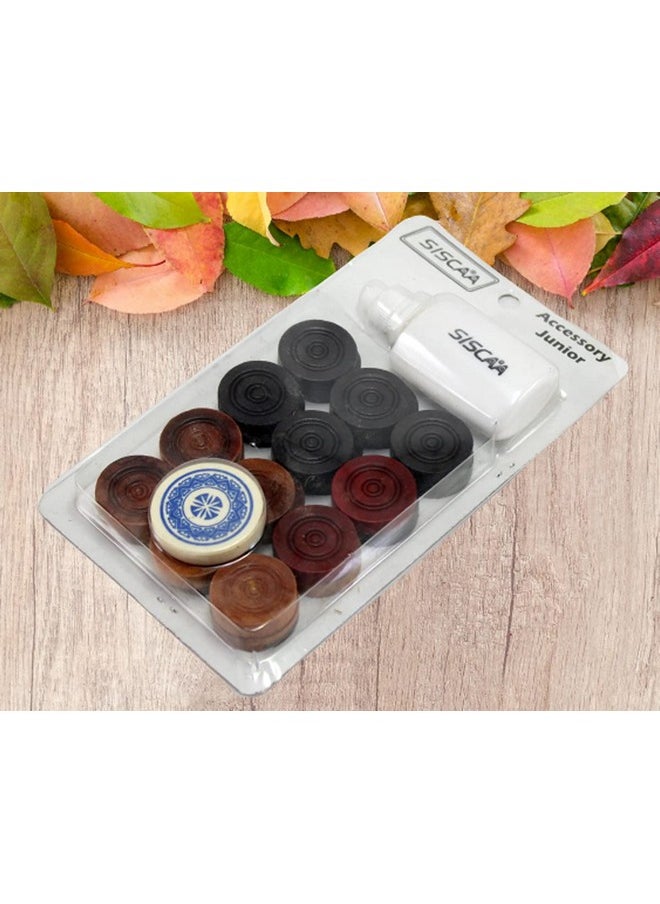 StonKraft Wooden Carrom Board Coins Pieces Combo Pack - 24 Carrom Coins, 2 Queens, 1 Striker and 1 Powder