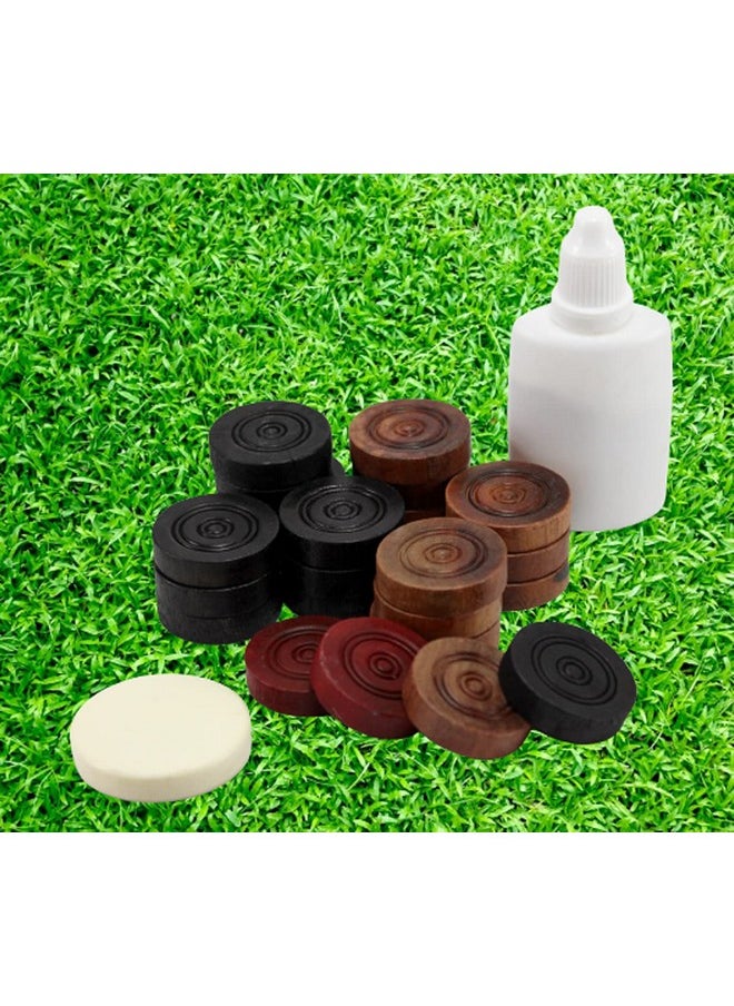 StonKraft Wooden Carrom Board Coins Pieces Combo Pack - 24 Carrom Coins, 2 Queens, 1 Striker and 1 Powder