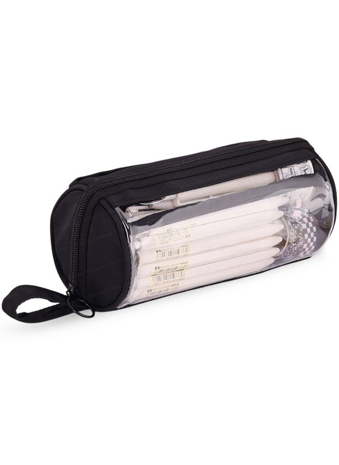 FunBlast Large Capacity Pencil Bag - Multi Compartment Transparent Pencil Pouch with Zipper, Portable Makeup Pouch, Aesthetic Pouch, Cute Stationery Bag for Students Girls Adults Office (Black)