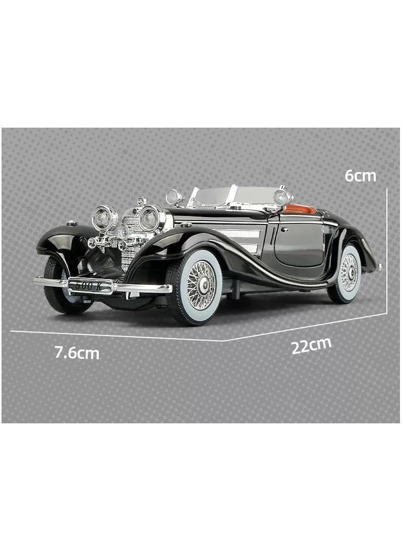 1:24 Scale Benz 500K Diecast Classic Car Model – Pull Back Toy with Sound & Light, Retro Collectible Vehicle Gift for Kids & Adults