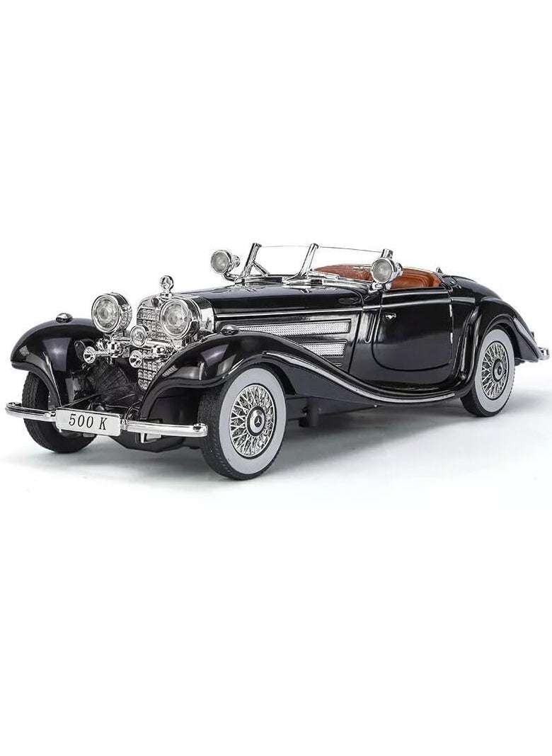 1:24 Scale Benz 500K Diecast Classic Car Model – Pull Back Toy with Sound & Light, Retro Collectible Vehicle Gift for Kids & Adults