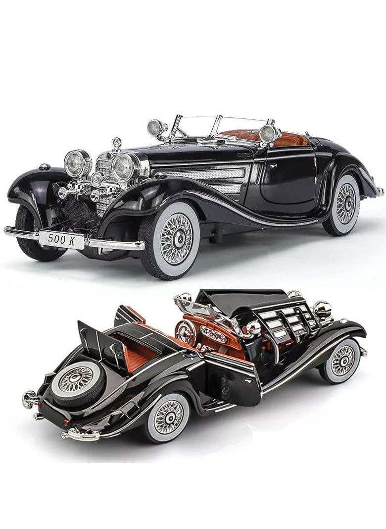 1:24 Scale Benz 500K Diecast Classic Car Model – Pull Back Toy with Sound & Light, Retro Collectible Vehicle Gift for Kids & Adults