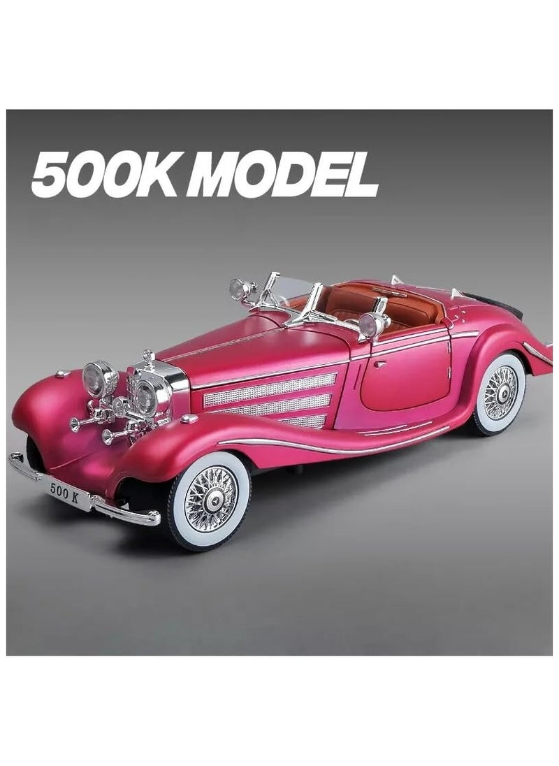 1:24 Scale Benz 500K Diecast Classic Car Model – Pull Back Toy with Sound & Light, Retro Collectible Vehicle Gift for Kids & Adults