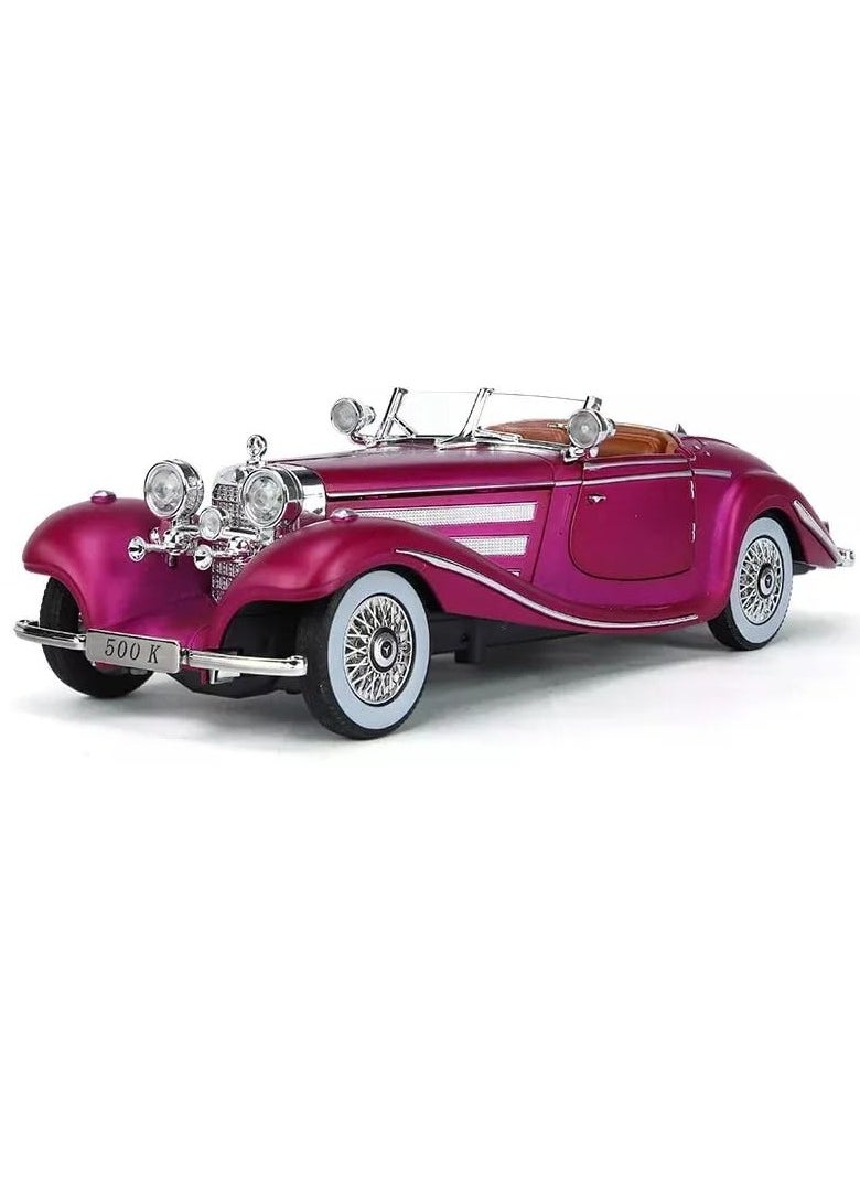 1:24 Scale Benz 500K Diecast Classic Car Model – Pull Back Toy with Sound & Light, Retro Collectible Vehicle Gift for Kids & Adults