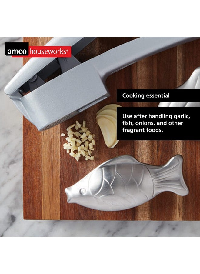 Amco Rub Away Bar, Stainless Steel Odor Absorber, Fish Shaped - Dishwasher Safe Kitchen & Outdoor Essential for Garlic, Onion, Fishing, Hiking Odors - Natural Odor Remover