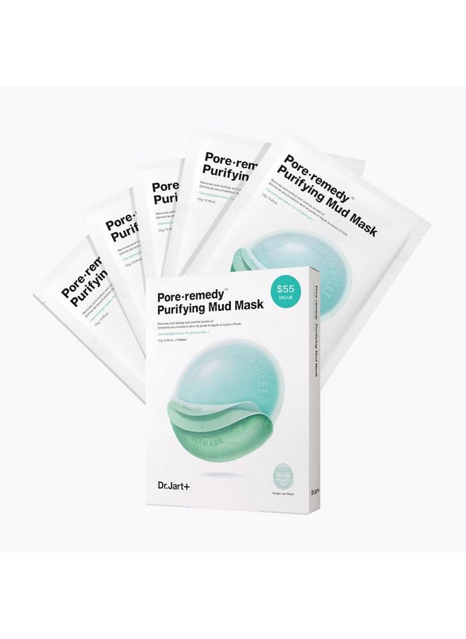 Dr.Jart+ Pore Remedy™ Purifying Mud Face Mask | Sheet Mask | Korean Skin Care, 5 Pack