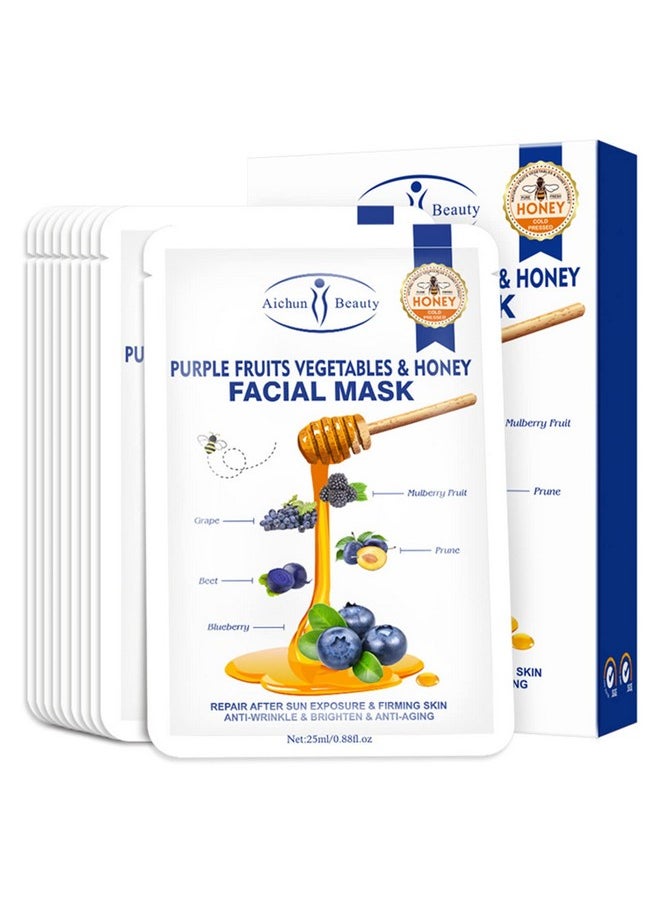 AICHUN BEAUTY Fruits Vegetables Honey Facial Mask Repair Firming Face Skin Anti-Wrinkles Moisturizing 25ml/0.88fl.oz x 10pcs (PURPLE FRUITS VEGETABLES & HONEY(10pccs))