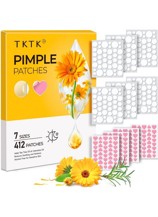Pimple Patches for Face 7 Sizes Day and Night Acne Patches Heart Zit Patches Cute Spot Stickers with Tea Tree & Centella Oil, Strong Adhesion Zit Covers (412 Count)