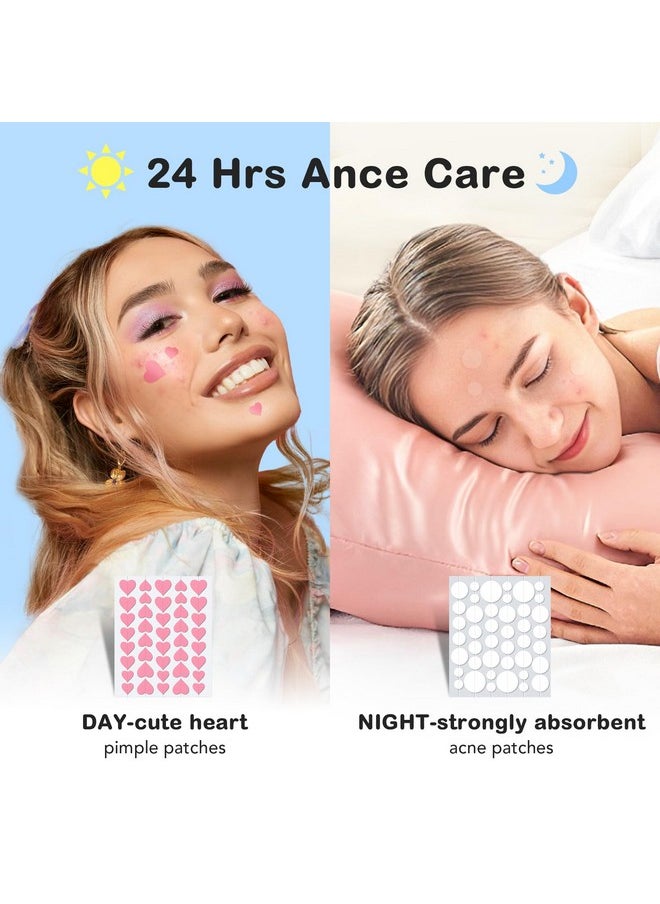 Pimple Patches for Face 7 Sizes Day and Night Acne Patches Heart Zit Patches Cute Spot Stickers with Tea Tree & Centella Oil, Strong Adhesion Zit Covers (412 Count)