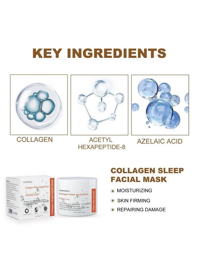 YURHERSU Collagen Sleep Facial Mask, Moisturizing Face Cream, Overnight Skin Care Firming Making Skin Tender, Fast Absorption Not Sticky Removing Fine Wrinkle for Women Man Skin Care