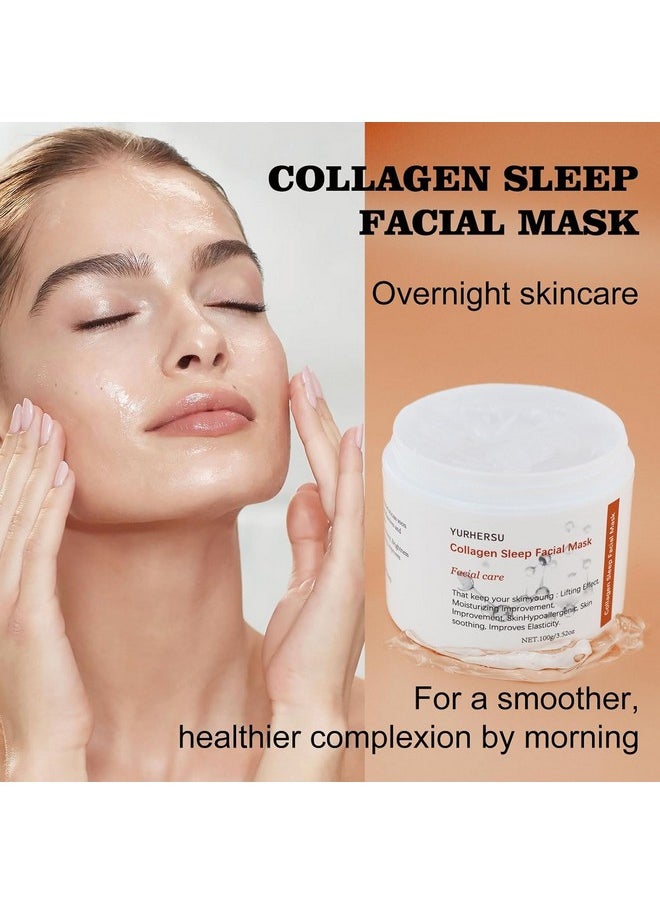 YURHERSU Collagen Sleep Facial Mask, Moisturizing Face Cream, Overnight Skin Care Firming Making Skin Tender, Fast Absorption Not Sticky Removing Fine Wrinkle for Women Man Skin Care