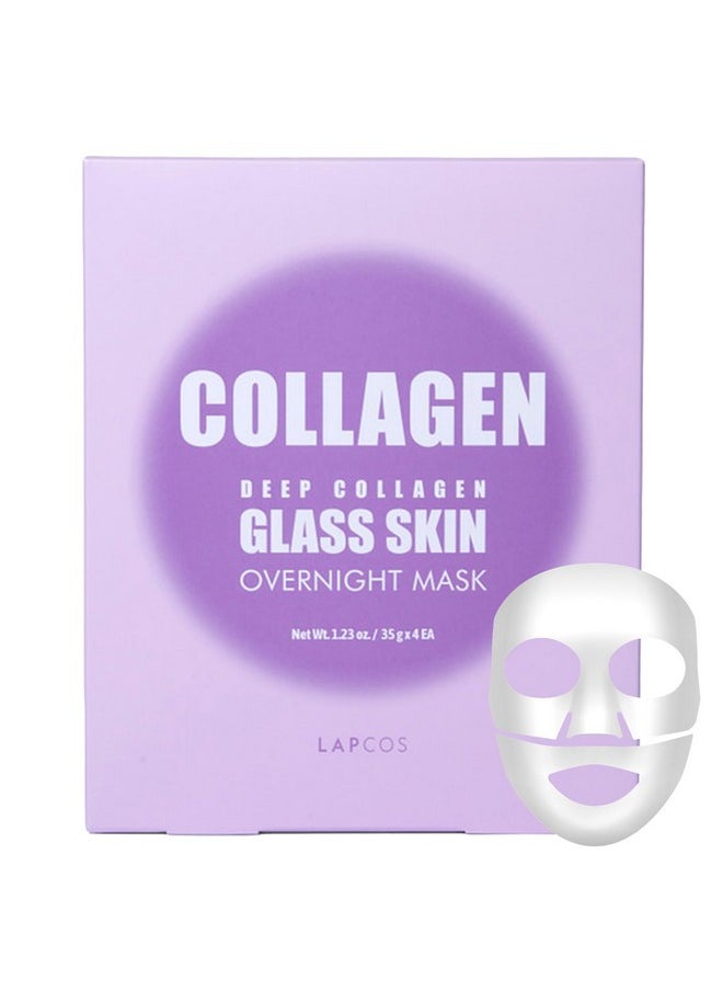 LAPCOS Deep Collagen Glass Skin Overnight Mask - Korean Skin Care Mask w/Rose PDRN, Vegan Collagen & Hydrogel Sheet - Hypoallergenic Firming Collagen Face Mask Sheets (4 ea, 1.23 oz)