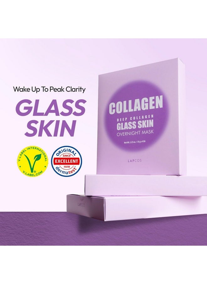 LAPCOS Deep Collagen Glass Skin Overnight Mask - Korean Skin Care Mask w/Rose PDRN, Vegan Collagen & Hydrogel Sheet - Hypoallergenic Firming Collagen Face Mask Sheets (4 ea, 1.23 oz)
