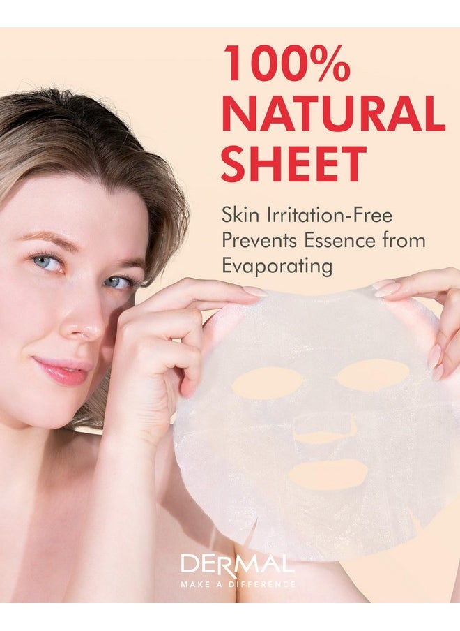 DERMAL Rose Collagen Essence Korean Facial Mask Sheet Pack of 10 - Reviving Tired Skin, Soothing & Hydrating - Hypoallergenic Skin Friendly Sheet