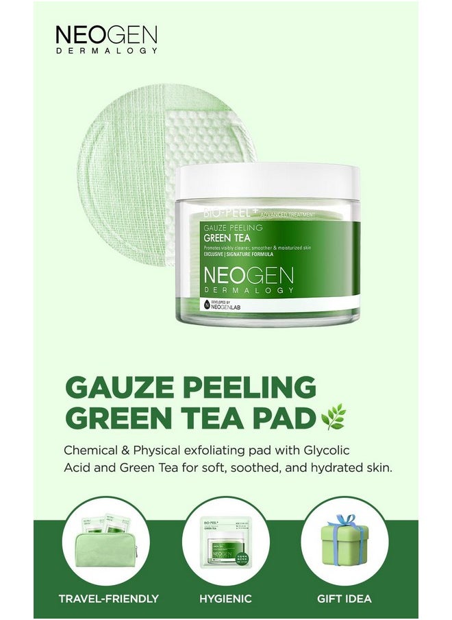 DERMALOGY by NEOGENLAB Bio-Peel Gauze Peeling Pads (Green Tea, 30 pads) - Exfoliating & Hydrating & Soothing Peeling Pad with PHA & Green Tea & Centella Asiatica - Korean Skin Care
