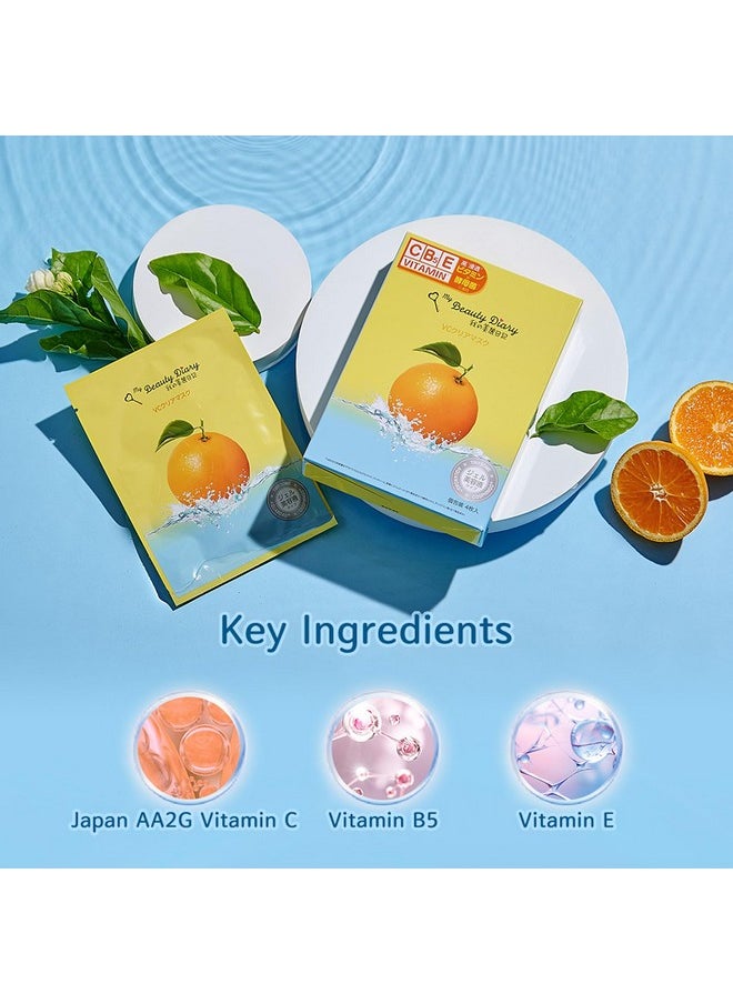 My Beauty Diary Vitamin B5+C Intensive Repair Mask, Glowing and Moisturizing Facial Mask, Restores Skin Radiance, Self Care Face Sheet Mask for Dull Skin and All Skin Types (8 pcs)