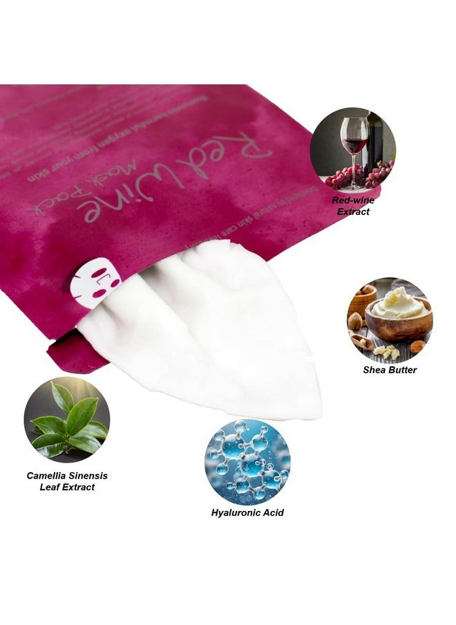 Naisture Premium Facial Mask - Red Wine 5 Pack, Korean Face Mask for Smooth, Moisturizing Skin Care, All Skin Types, Home Spa Self Care Gift Masks for Women & Men